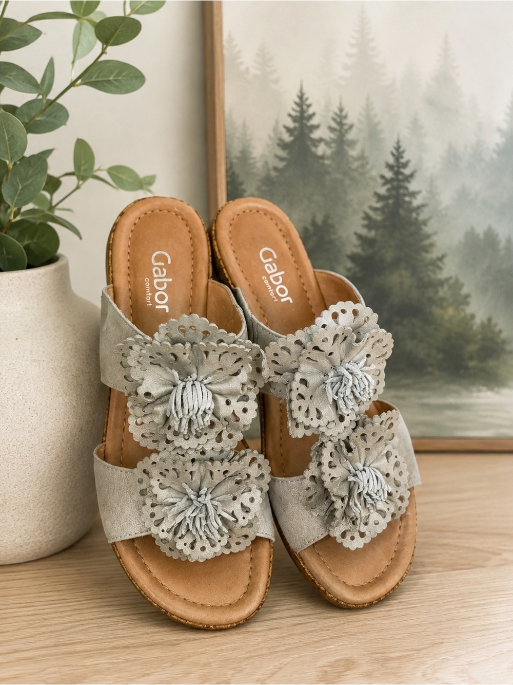 Gabor silver/gray wedge sandals